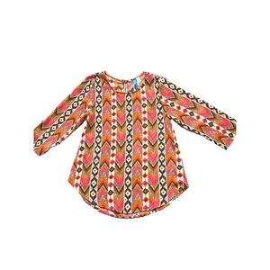 Buttons Shirt Womens Small Pink Orange Hippie Peasant Geometric Festive Boho USA